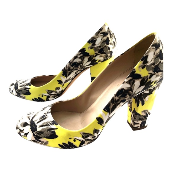 J. Crew Shoes - J. Crew yellow floral Blakely block heel pumps size 8
